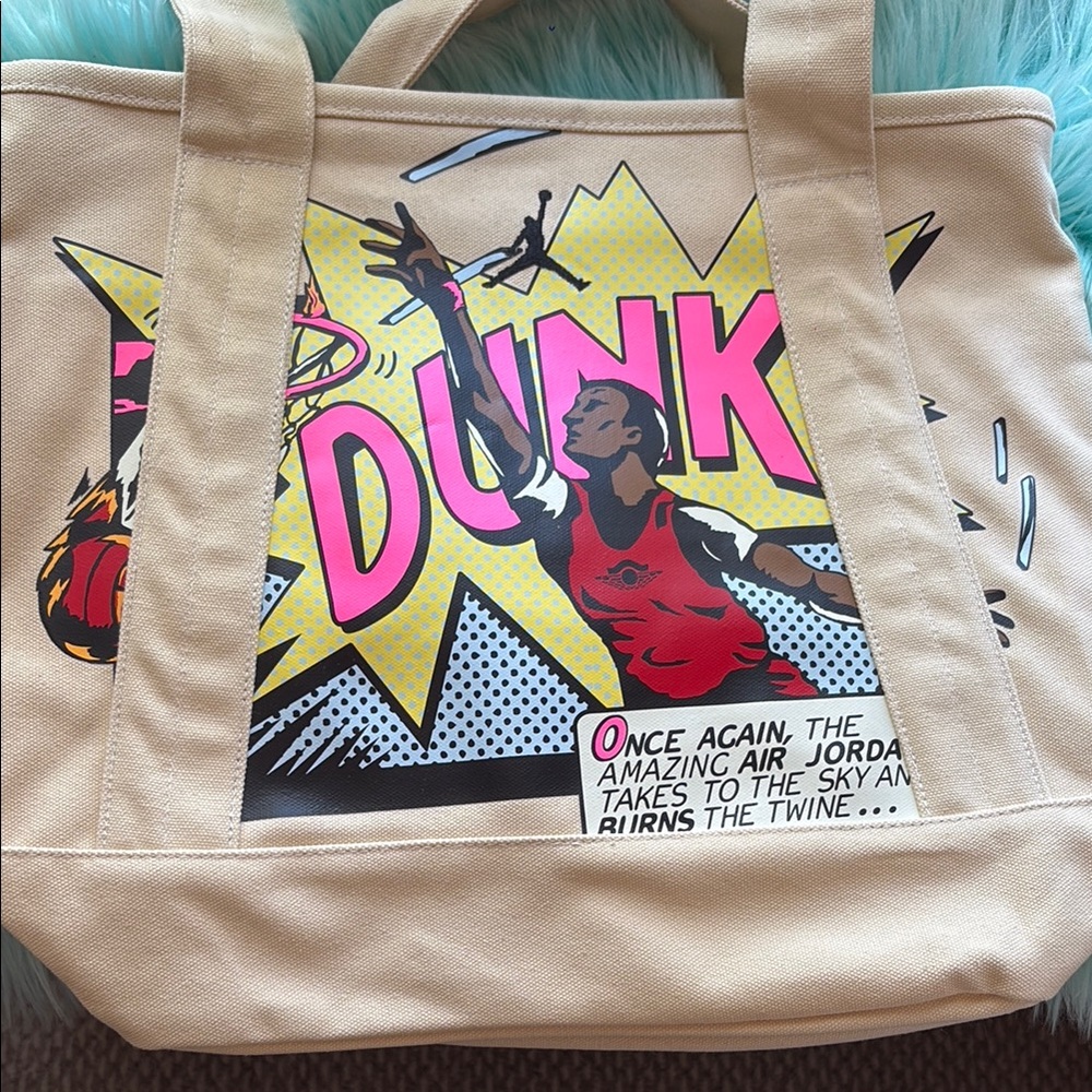 Jordan Tan and Red Tote Bag with Dynamic Graphic Design